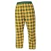 Apparel : Green Gold (Yellow) tartan plaid check flannel cotton pants for lounging, sleep, sports. Unisex relaxed fit, available in 3 Youth sizes, exposed elastic waist