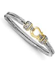 Sterling Silver Gold-plated Antique Double Strand Hook Bangle, Best Quality Free Gift Box Satisfaction Guaranteed