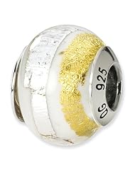 Sterling Silver Reflections White/Gold Italian Murano Bead