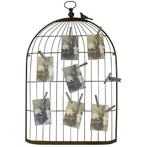 Metal Bird Cage Greeting Card, Photo Display with Clips