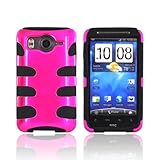 Hot Pink on Black Hard Rubberized Fishbone on Silicone Case Cover For HTC I ....