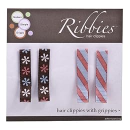 Ribbies Clippies Hair Clip 4-pk. - Floral/ Stripes