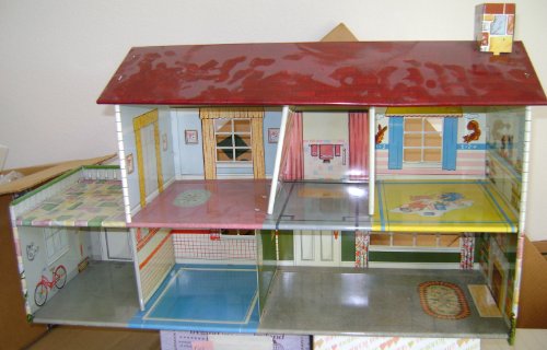 Vintage Metal Doll House Filled with Renwal and Acme Furniture