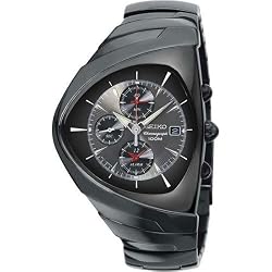 SEIKO Men's Ion Plated Black Streamline Alarm Chronograph Watch with Black Dial. Model: SNA757