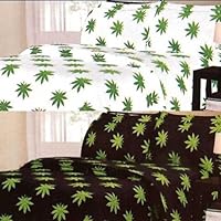 Marijuana Leaf Weed Pot Cannibis Leaf on Black Background Sheet Set Full Size