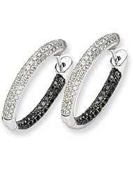 14k White Gold Black & Diamond In/Out Hinged Hoop Earrings. Carat Wt- 0.843ct