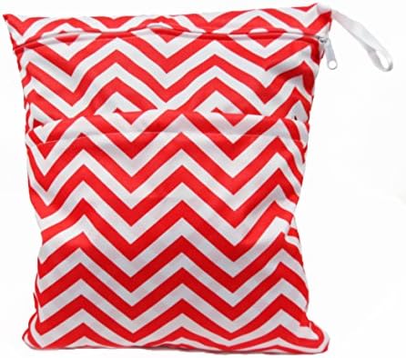 Coral Chevron Double Zippered Waterproof Reusable Washable Two Pocket Wet/Dry Swimsuit Diaper Bag