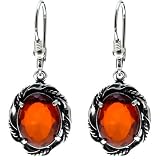 Certified Genuine Honey Amber and Sterling Silver Designer Faceted Earrings