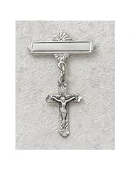Solid .925 Sterling Silver Crucifix Cross Rhodium Baby Pin Infant Baptism Communion Jewelry Charm New