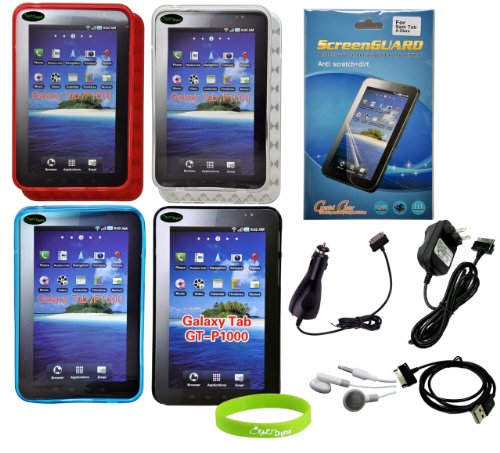 CrazyOnDigital 10 Item TPU Case Accessory Bundle for Samsung Galaxy Tab P1000 Tablet