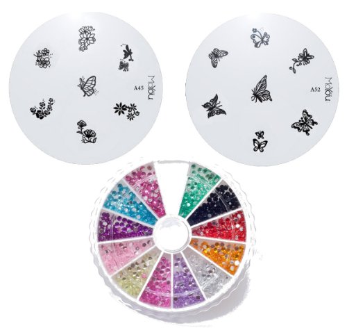 MoYou Nail Art Image Plate A45+ A52 Rhinestone Pack-1200 premium quality Gemstones with 12 Preisvergleich