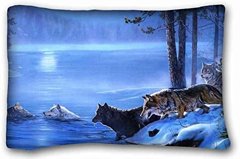 Custom Characteristic ( Animal Wolf Wolf Wolves Winter ) Popular 20x30 inch One Side Pizza Rectangle Pillowcase suitable for Queen-bed PC-Purple-34352