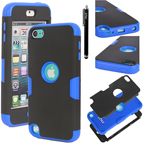 Ipod Touch 5 Case, E LV ipod Touch 5 Case - SHOCK ABSORPTION / HIGH IMPACT RESISTANT Full Body Hybrid Armor Protection Defender Case Cover for Apple ipod Touch 5 iTouch 5 with 1 Stylus and 1 Screen Protector (BLACK, DARK BLUE)