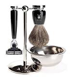 M&Uuml;HLE - 4-tlg - Rasierset Reines Dachshaar / Mach3&reg; - BASIC 2 Serie - Griffe Edelharz schwarz - M&Uuml;HLE