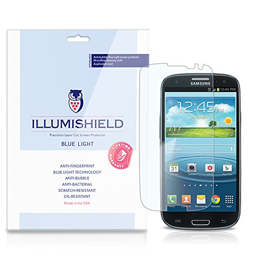 iLLumiShield - Samsung Galaxy S3 Screen Protector with (HD) Blue Light UV Filter / Premium High Definition Clear Film / Reduces Eye Fatigue and Eye Strain - Anti- Fingerprint / Anti-Bubble / Anti-Bacterial Shield - Comes With Free LifeTime Replacement Warranty - [2-Pack] Retail Packaging