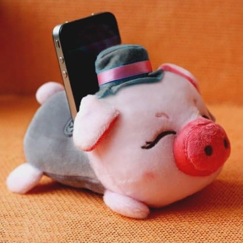 Super Cute Plush Soft Animal Toy Mobile Phone Stand Holder Seat (Gray Pig)