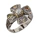 925 Silver, Freshwater Pearl & Multi-Stone Cross Ring with 18k Gold Accents- Sizes 6-8