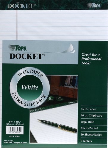 TOPS Docket Legal Pad, 8.5 x 11.75 Inches, 50 Sheets/Pad, 6-Pack, White, (63416) TOPS Docket Legal Pad, 8.5 x 11.75 Inches, 50 Sheets/Pad, 6-Pack, White, (63416)