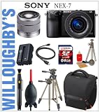 NEX-7/B Compact Interchangeable Lens Digital Camera (Black) + Sony SEL24F18Z 24mm f/1.8 E-Mount Carl Zeiss Sonnar Lens (Black) + SEL1855 SEL1855 Interchangeable Alpha E-mount 18-55mm F3.5-5.6 OSS (Silver) + Sony LCSSC8 Lightweight System Case for Alpha DSLR Camera and Lenses + Sony NP-FW50 Spare Battery + LexSpeed 64GB SDXC Class 10 Memory Card + Sunpak 620-9002TM Tri-Monopod & More! Willoughbys Est. 1898 Bundle