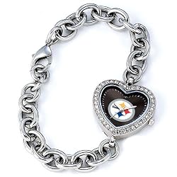 NFL Heart Shaped Jewelry Watch - Pittsburgh Steelers Deluxe Bracelet watch