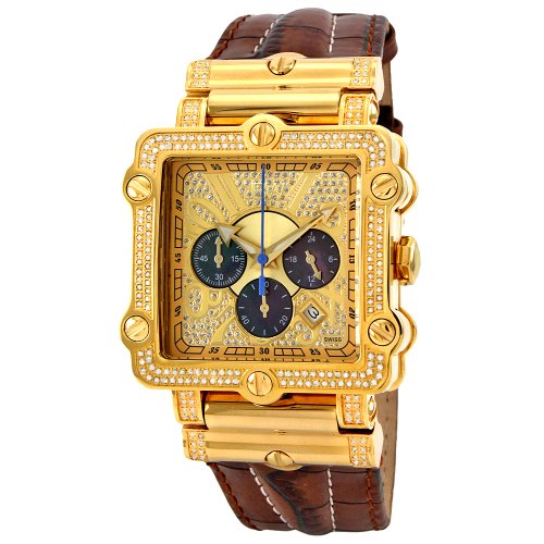 JBW-Just Bling Mens JB-6215-238-A Phantom Brown Diamond And Gold Bezel Leather Band Watch JBW-Just Bling Mens JB-6215-238-A Phantom Brown Diamond And Gold Bezel Leather Band Watch