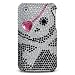 Diva Sparkling Pink Heart Black Skull Diamond Full Rhinestones Bling Design - Snap on Hard Cover Protector Faceplate Case for At&t Apple Iphone 3g 3gs + Free Mirror LCD Screen Protector Film