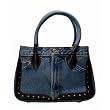 Blue Denim Double Zippered Purse with Leather made from Vintage, Used Bluejeans