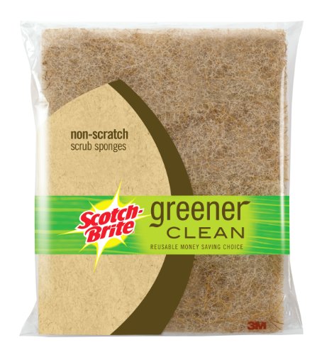 3M Scotch-Brite 97050 Greener Clean Natural Fiber Non-Scratch Scrub Sponges, 2-Pack