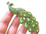GORGEOUS PERIDOT GRN RHINESTONE PEACOCK BIRD PIN BROOCH