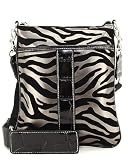 Zebra Animal Print Messenger Handbag Black & Pewter