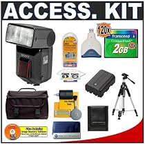 Accessory Kit for Sony Alpha A100 A100H A100K Digital SLR Camera with Sony Alpha HVL-F36AM Flash + Transcend 2GB 120X CompactFlash + Spare Replacement Battery for Sony NP-FM55H + Deluxe SLR System Camera Case