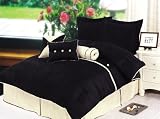 7Pcs Queen Black Oxford Micro Suede Duvet Set