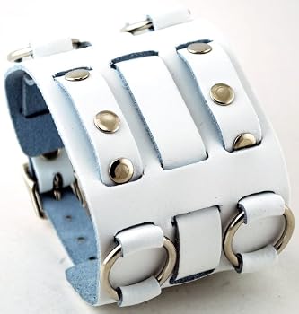 Nemesis #WB-W Wide White Leather Tri Clasp Cuff Wrist Watch Band