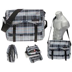 [ SPKY ] SPOOKY Messenger Tasche SQUARE mit Laptop Polsterfach [15 & 15,4 : 37 cm  x 28 cm ] Laptoptasche /// Blau - Grau Karo