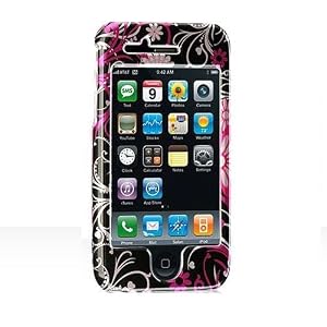 For Apple iPhone 3G  iPhone 3G S  iPhone 3GS 2nd Generation Crystal Case Hard Protector Snap on Cover (Hot Pink Butterfly, Black)