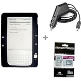 Black Color Amazon Kindle 2 E-Book Reader Silicone Rubber Skin Case + Kindle2 Car Charger + Kindle2 Anti Scratch LCD Screen Protector