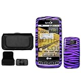 IMAGE OF iNcido Brand LG Optimus S LS670 Combo Purple/Black Zebra Protective Case Faceplate Cover + Black Horizontal Leather Pouch for LG Optimus S LS670