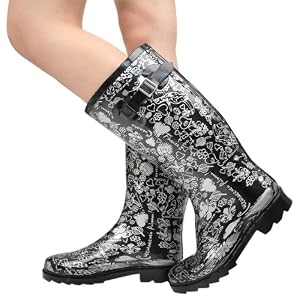 NB9073 Plaid Knee High Rain Boot BLACK/WHITE