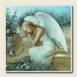AbsorbaStone Coaster set~ Angel on Bench ~4 Tile Drink Coasters ~ code 784