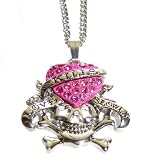 Ed Hardy Inspired Love Kills Slowly Pink Crystal Heart and Skull Necklace