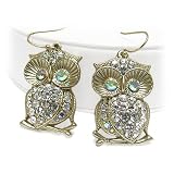 Clear Crystal Gold Owl Dangle Earrings Fashion Jewelry