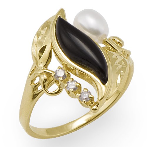 516yCtJffCL Black Coral Paradise Ring with Diamonds in 14K Yellow Gold