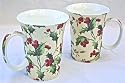 Fine Bone China Christmas Holiday Mugs - Holly Chintz on Cream China - Set of Two