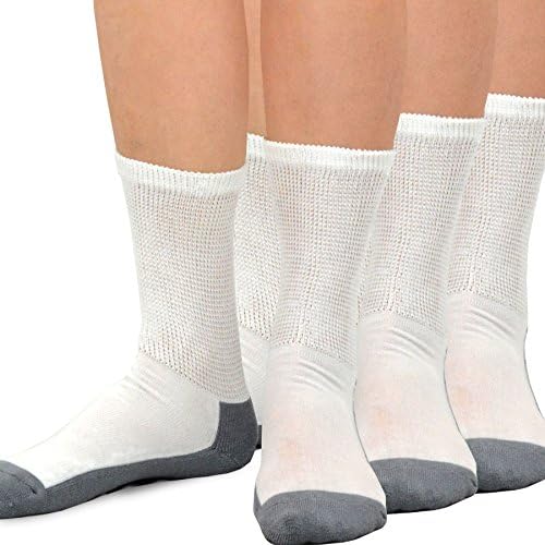 TeeHee Diabetes Bamboo Crew Socks 3-Pack, Made in USA, Bottom Grey, Large Size