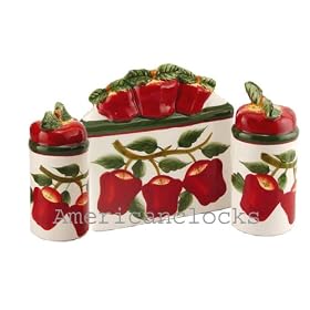 Ceramic Apples Salt and Pepper shaker w  Napkin holder...Wooden spice rack and Coffee mug... by Housewares