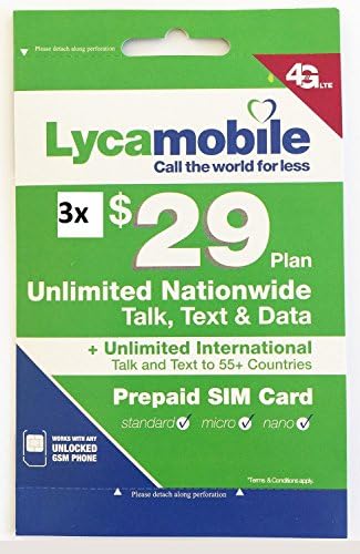 lycamobile $29 Plan Preloaded sim card with 3 month service