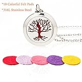 Essential Oil Diffuser Necklace Locket for Aromatherapy, Stainless Steel (Hypo-Allergenic) + 10 Mesh Pads | Tree of Life