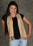 10 X 66 Solid Embroidered Rayon Scarf - Tan