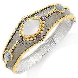 International Silver Bazaar Chalcedony Sterling Silver 2-Tone Bangle Bracelet by