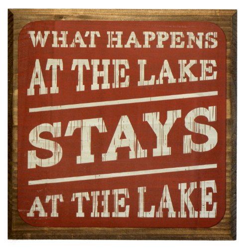 What Happens At The Lake Stays At The Lake Sign - Red - Lake House Sign - Rustic Decor - Large Solid Wood 11x11x1.5 - Makes a Great Decoration, Wall Art, or Gift in Any Beach House, Cabin, Cottage, or Lodge. Made in USA.